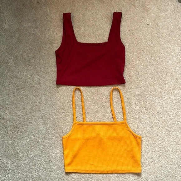 Divided and SHEIN Crop top tank top set of 2 red  & orange crop tank tops - Picture 1 of 8